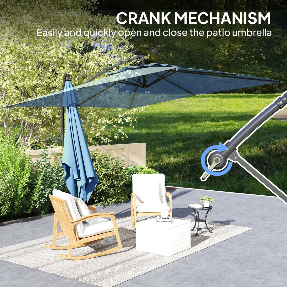 Parasol de terrasse à pied déporté Polyester bleu, OUTSUNNY