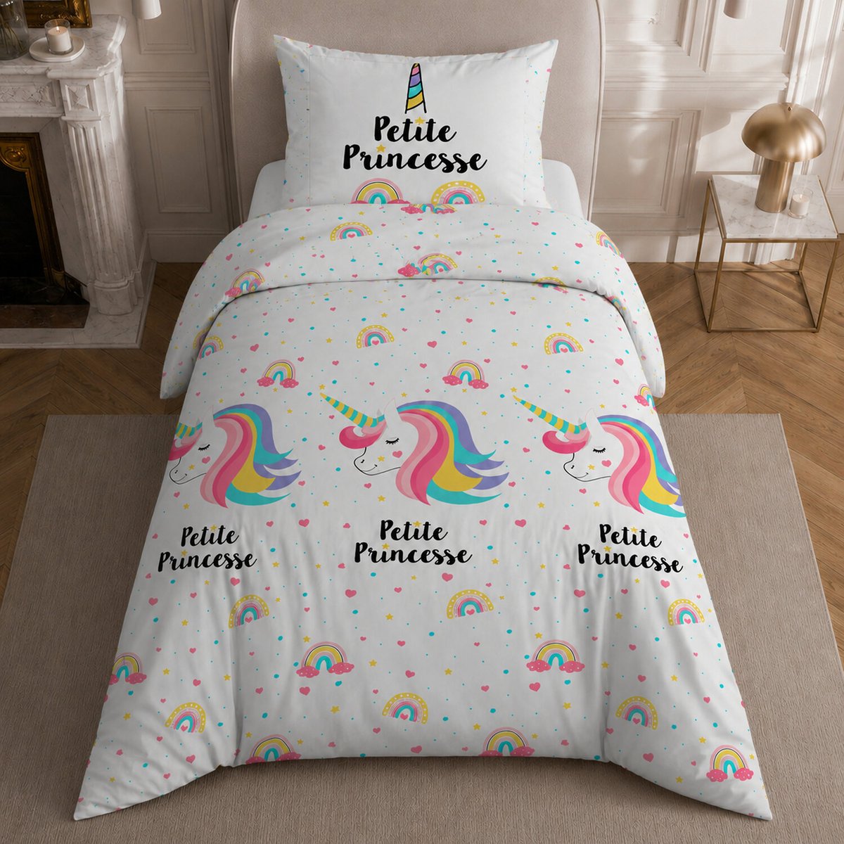 Parure de lit en coton motif géométrique, LICORNE multicolore, C DESIGN HOME TEXTILE