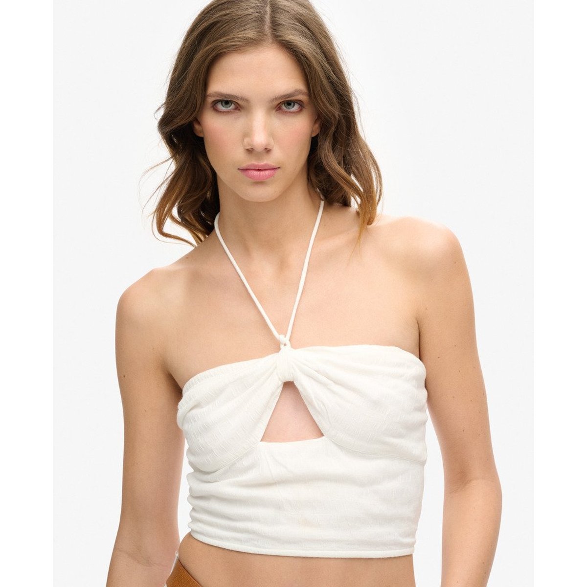Haut court tissé ajouré blanc cassé, SUPERDRY