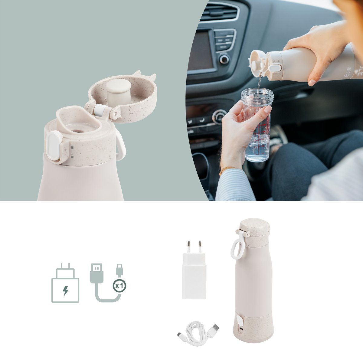 Chauffe-biberon nomade à batterie beige, BABYMOOV