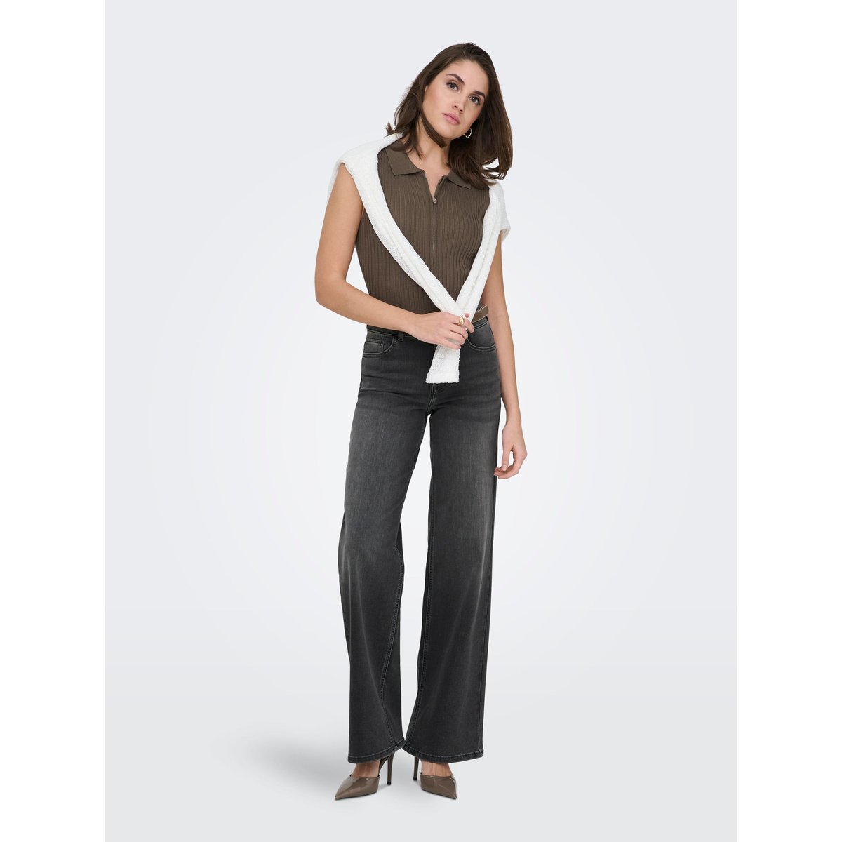 Jean À Jambe Large washed black, ONLY