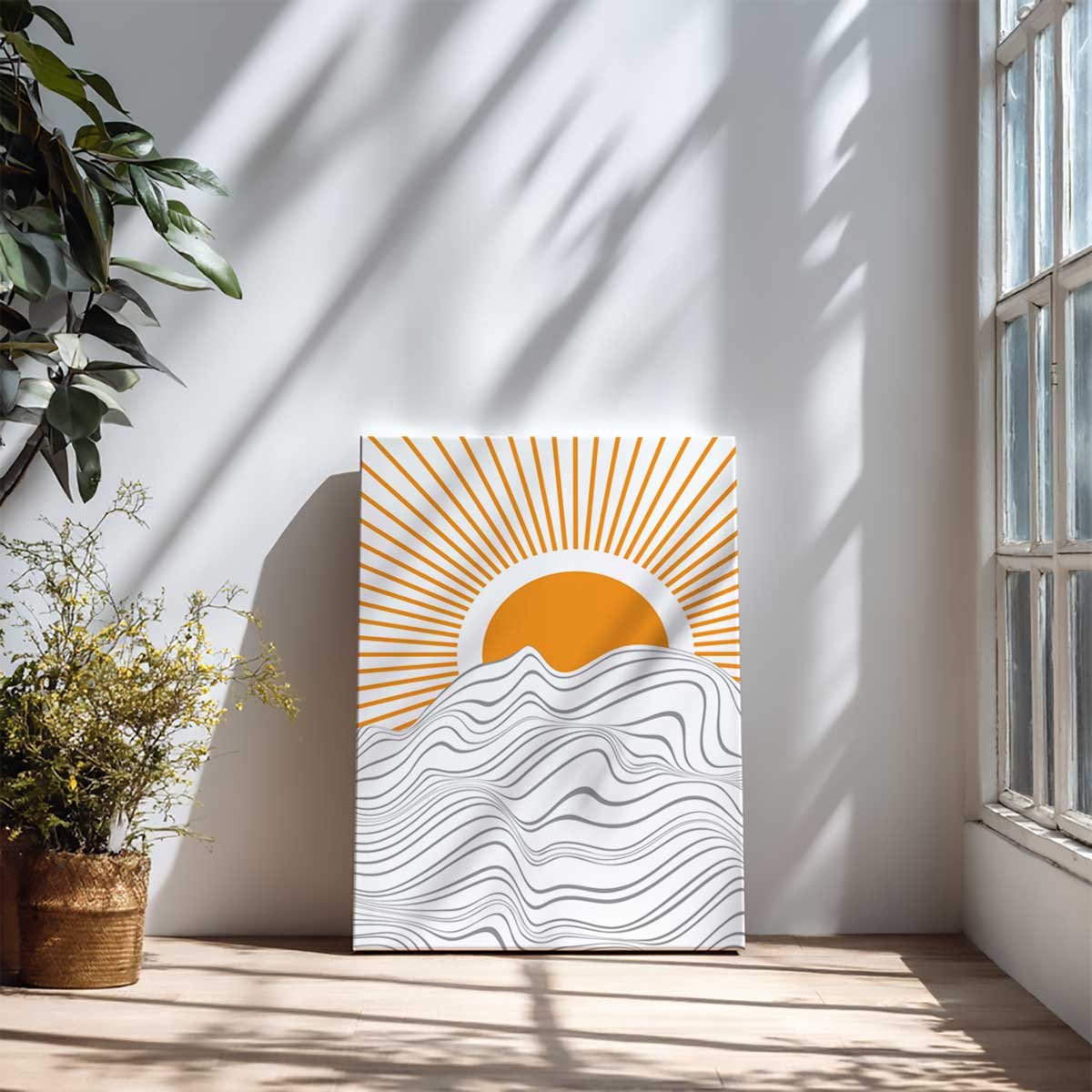 Tableau soleil abstrait lignes modernes toile imprimée, HEXOA