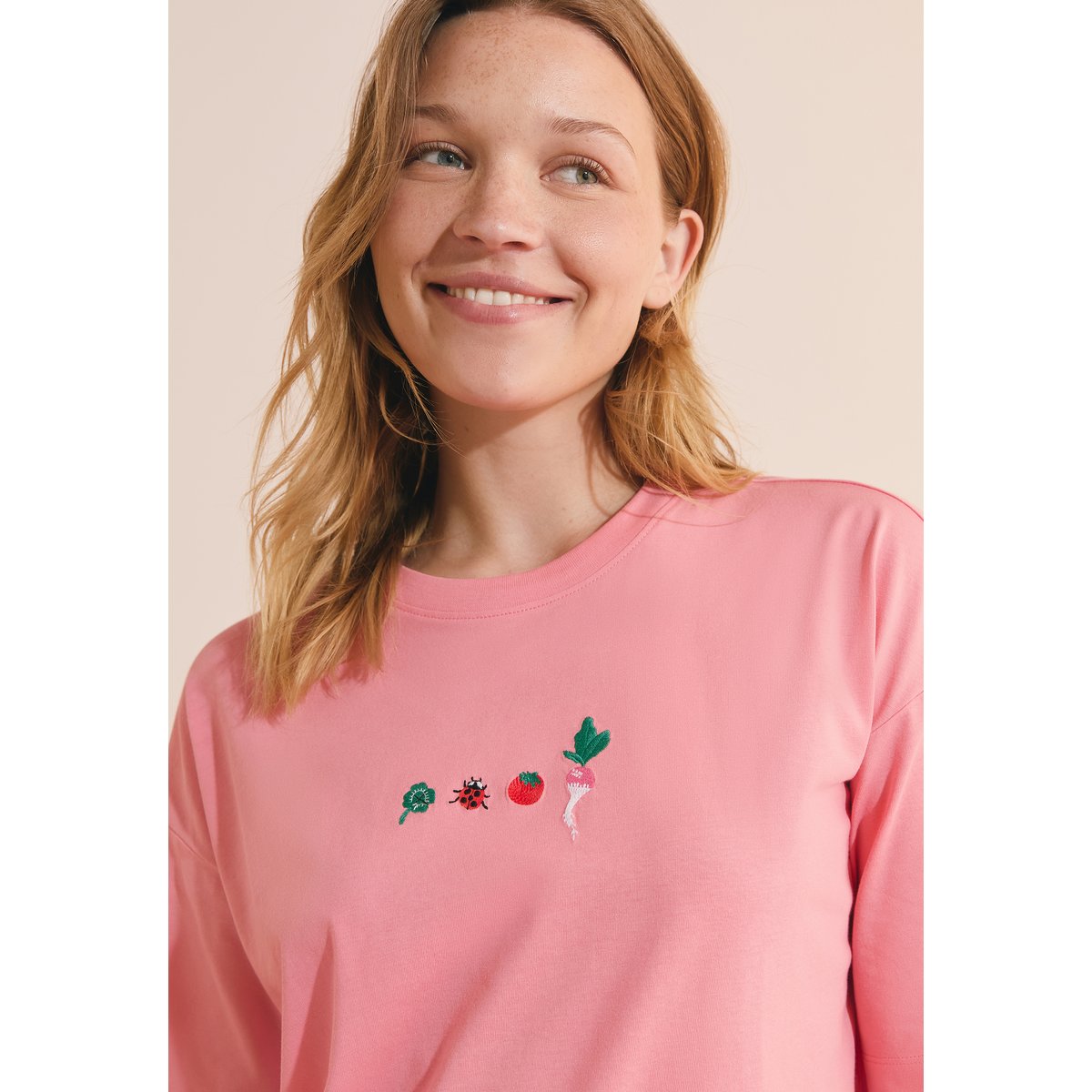 Chemise de nuit à motifs légumes en coton TILIA rose bonbon, ETAM