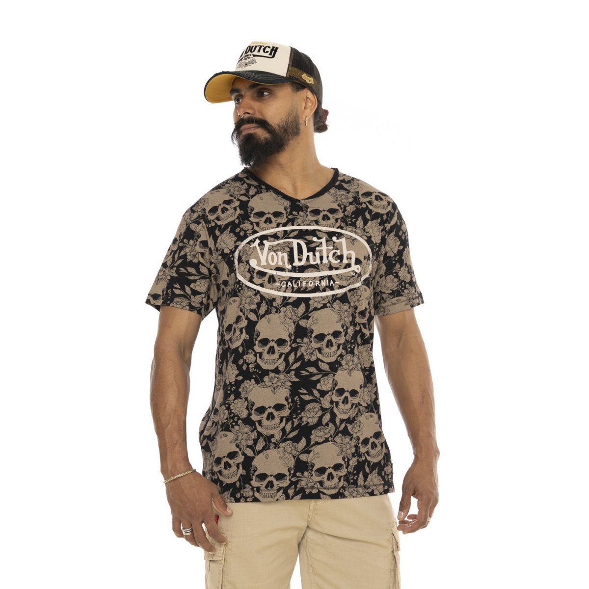 Tee Shirt en coton Ron noir/blanc/beige, VON DUTCH