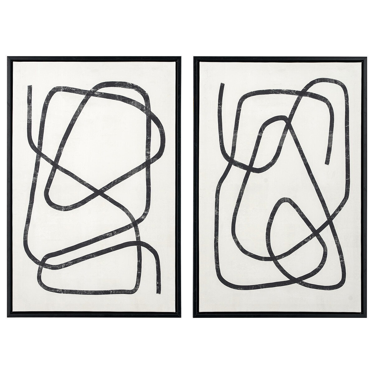Set of 2 60 x 40cm Black Squiggle Print Canvases with Black Frames black/white, ÉDITÉ