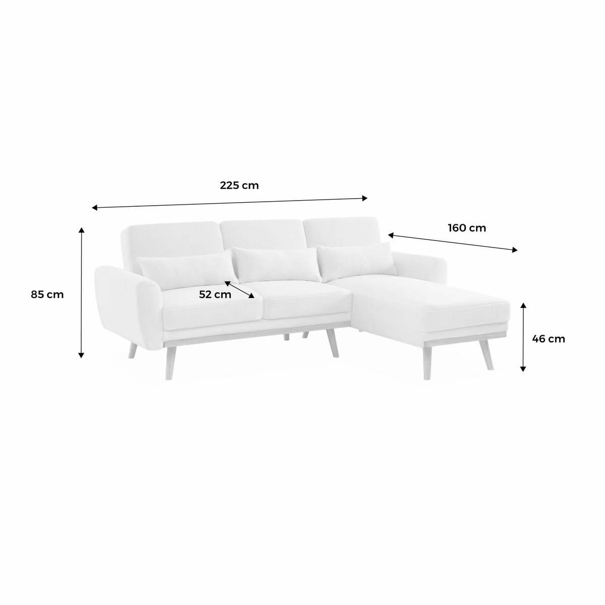 Canapé d'angle convertible réversible 3 places bouclette OSKAR crème, SWEEEK