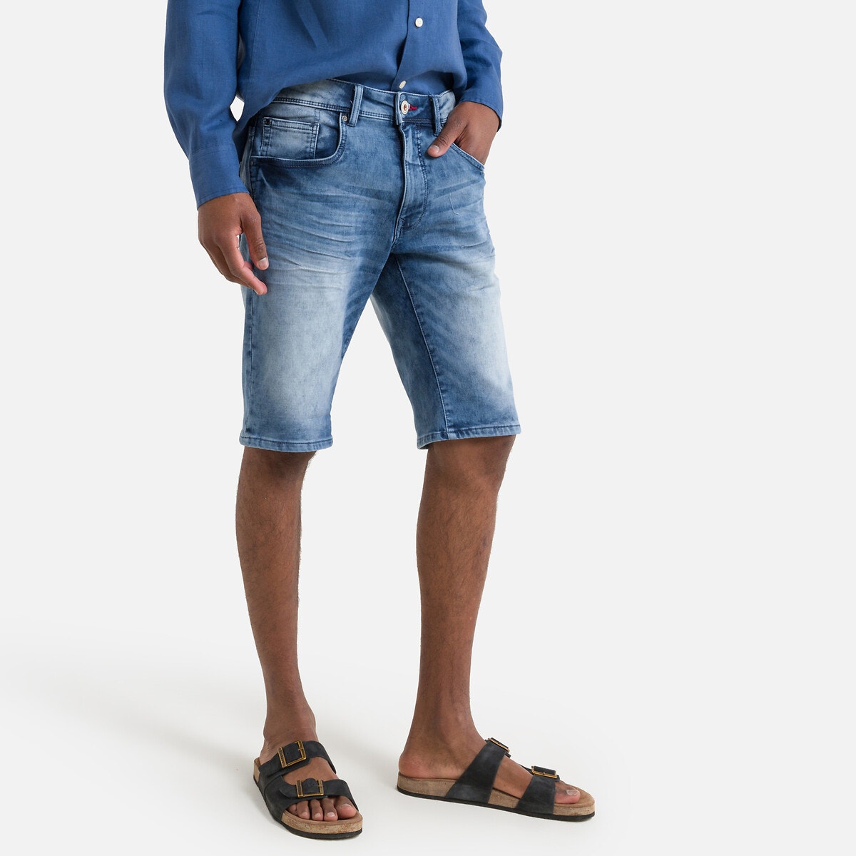 Short en jean droit stretch bleu used, PETROL INDUSTRIES