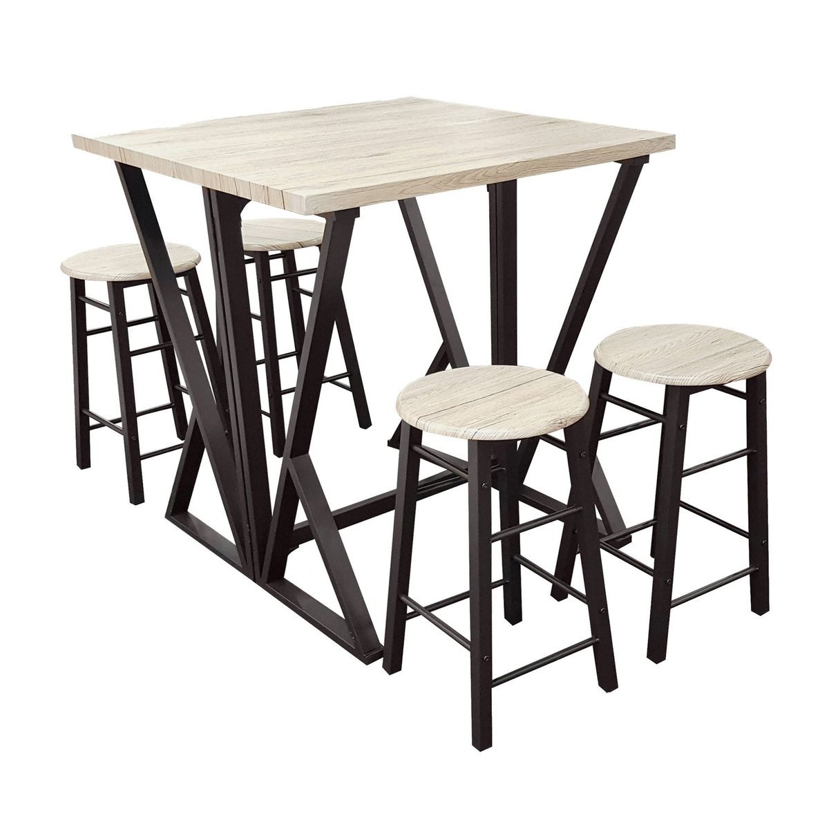 Table de bar pliante avec 4 tabourets design industriel DOCK noir, URBAN LIVING