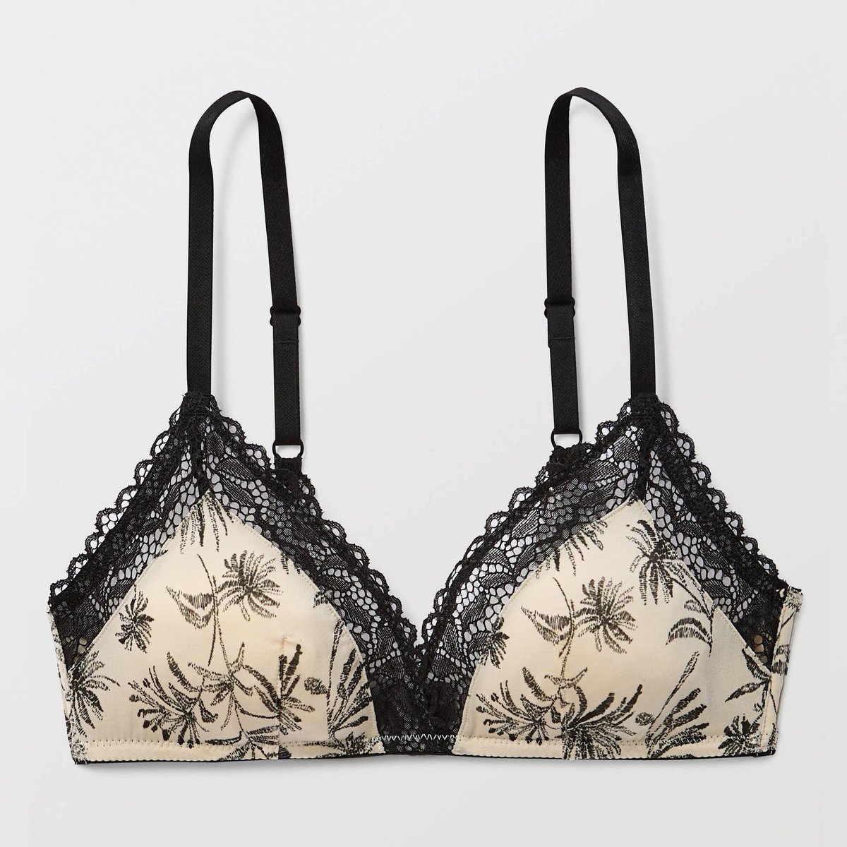 Soutien-gorge triangle LUNA en microfibre imprimée et dentelle naturel, MONOPRIX