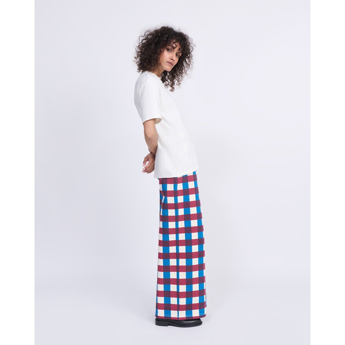 Pantalon en coton bio imprimé vichy multicolore garden vichy, EMOI EMOI