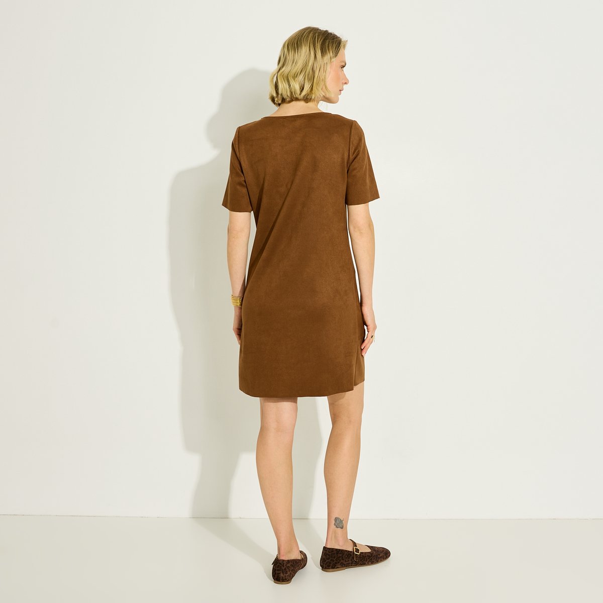 Robe courte en suédine à clous marron, GRAIN DE MALICE