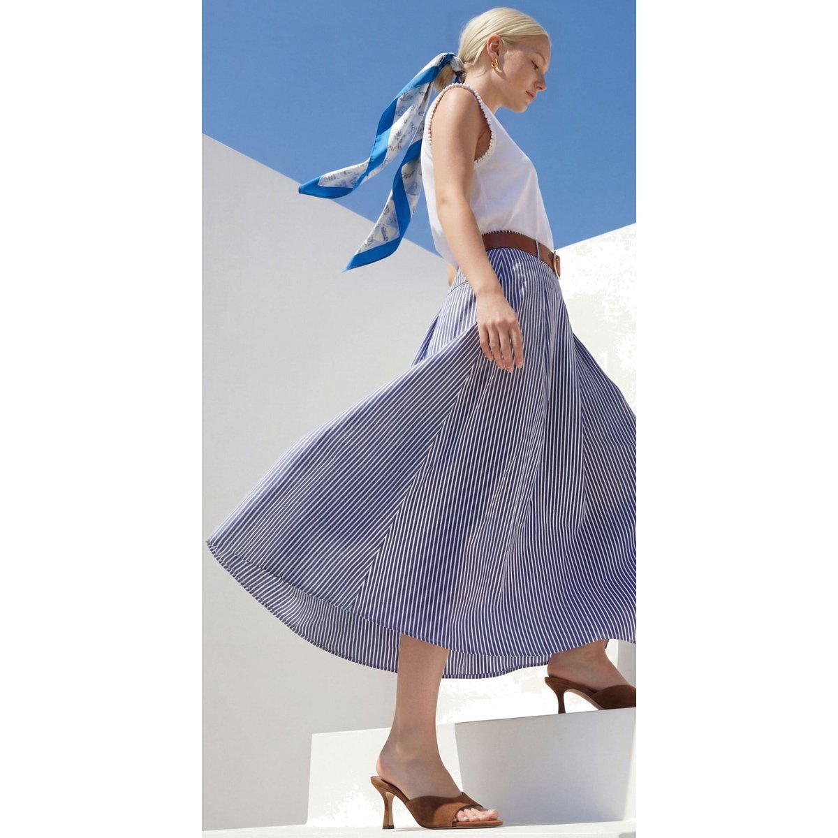 Jupe en coton à ceinture dark blue/white, ZERO