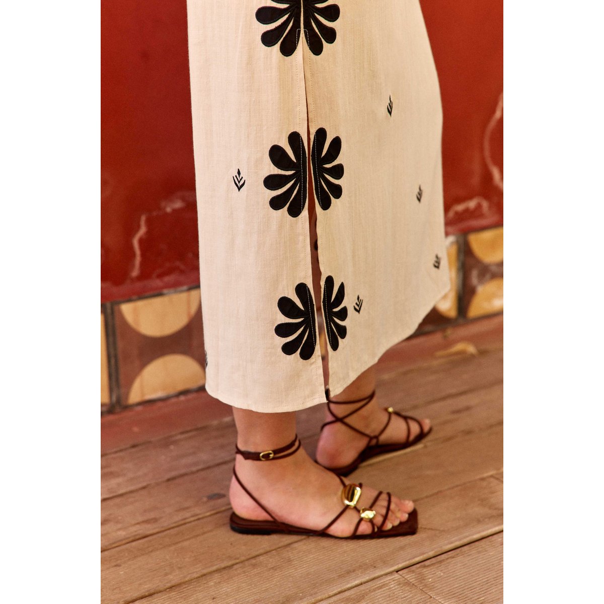 Robe longueur midi droite imprimé ethnique ROY 13-beige/noir, LA PETITE ETOILE