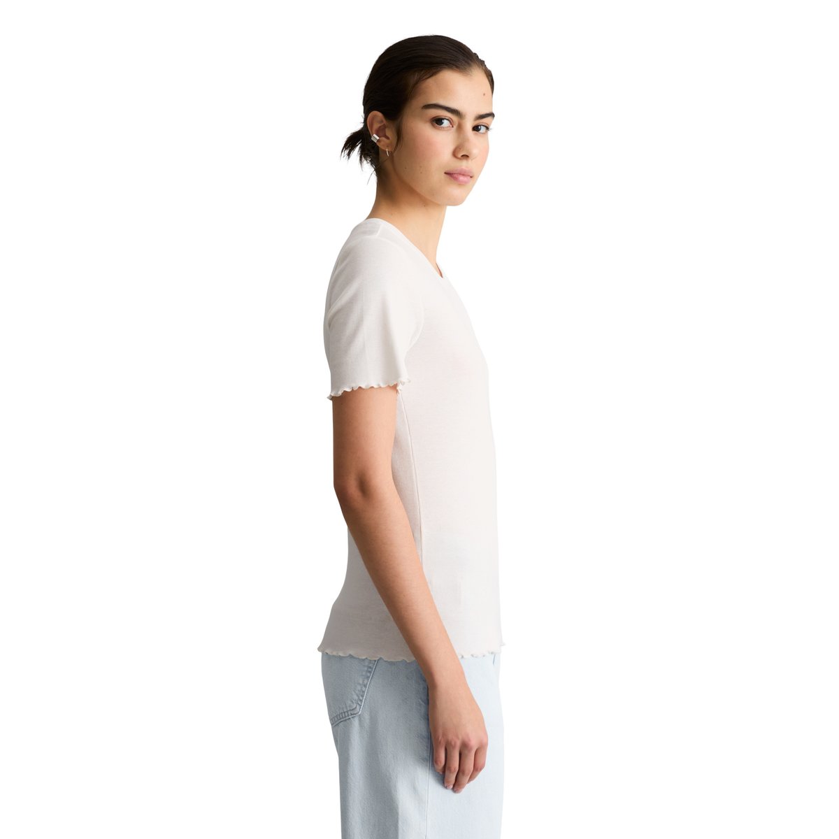 T-shirt slim en jersey stretch de coton bio blanc naturel, MARC O’POLO DENIM