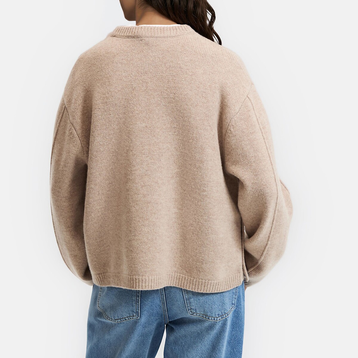 Pull col rond en laine avec boutons côté taupe, LA REDOUTE COLLECTIONS