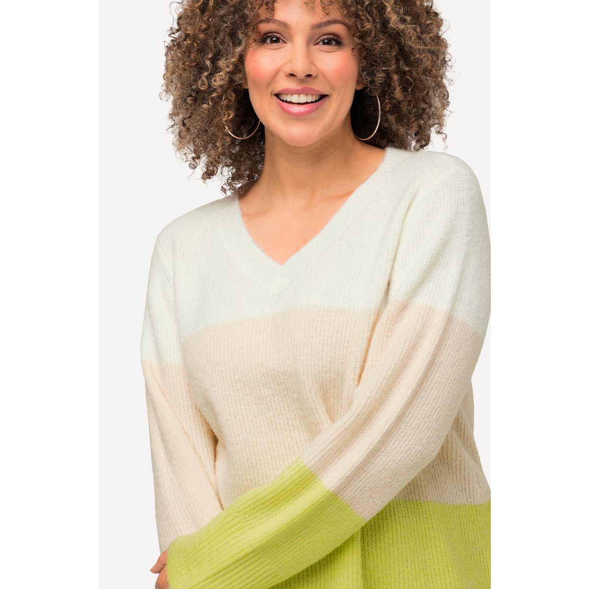 Pull à larges rayures vert citron, ULLA POPKEN