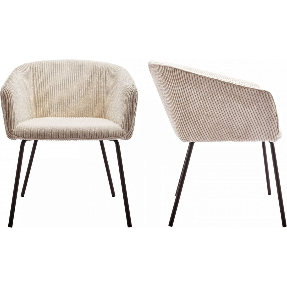 Lot de 2 fauteuils de table en velours côtelé - SWANN beige, HOMIFAB