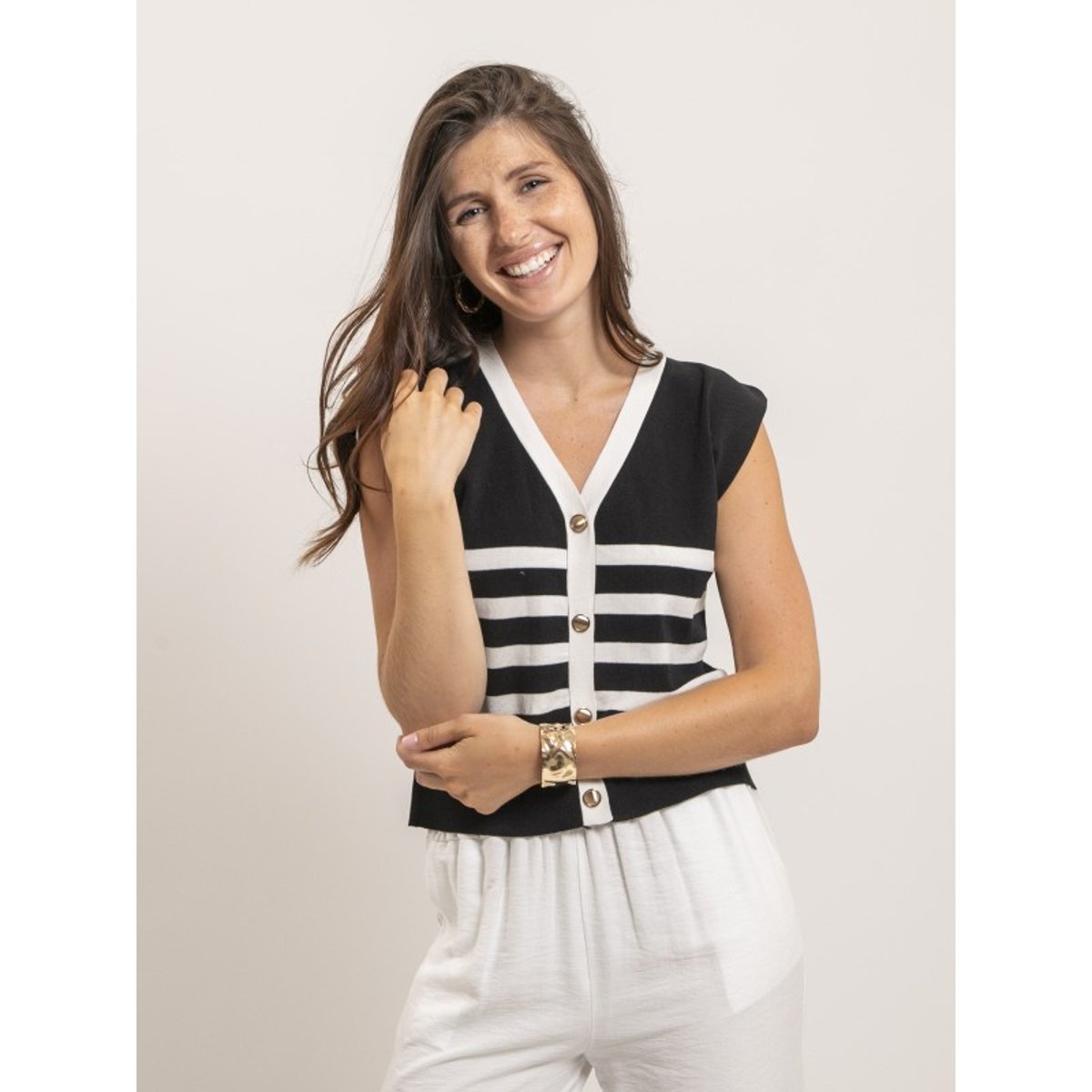 Cardigan Marinière Sans Manches Fidecia noir, DONA LISA