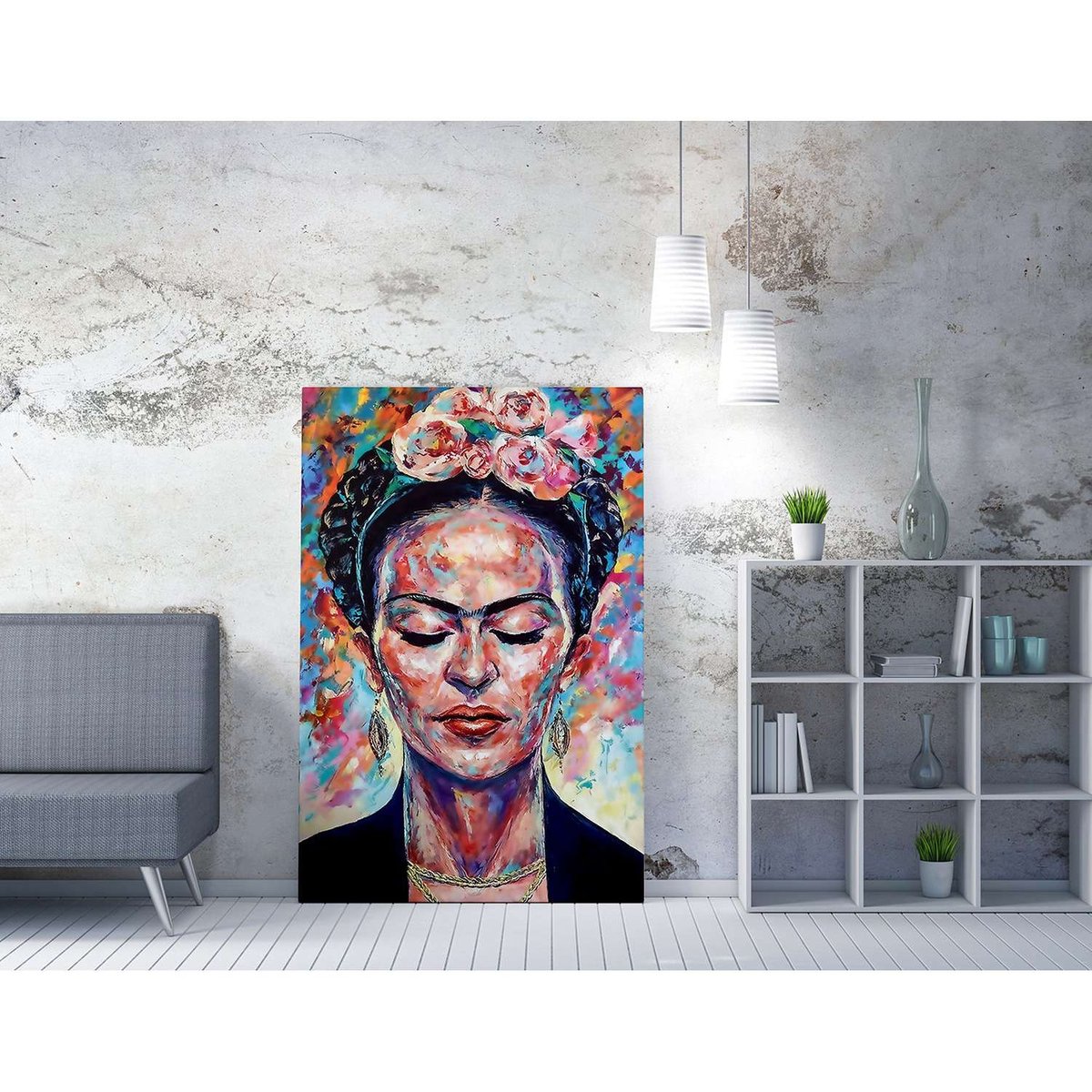Toile décorative Frida Kahlo imprimée avec cadre bois FRIEDA multicolore, TOILINUX