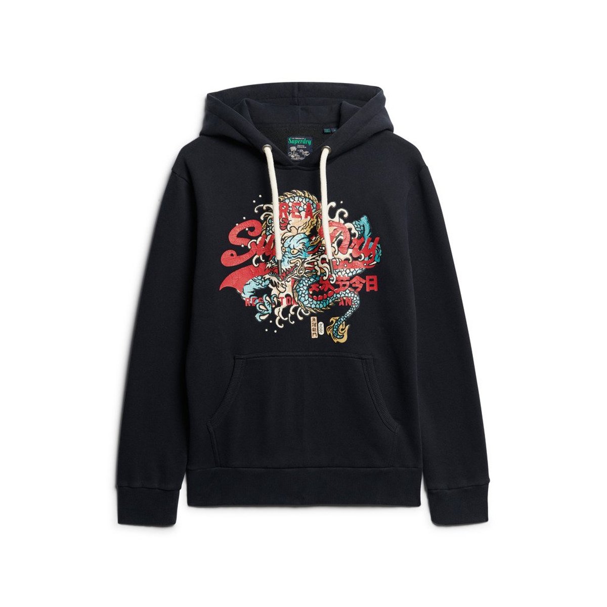 Sweat à capuche Tokyo Vintage Logo bleu marine, SUPERDRY