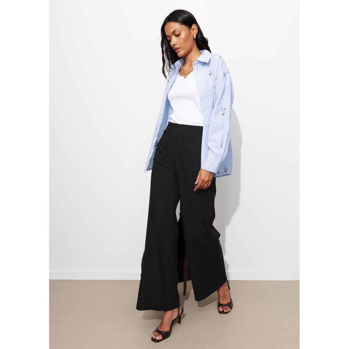 Pantalon large taille haute noir, PROMOD