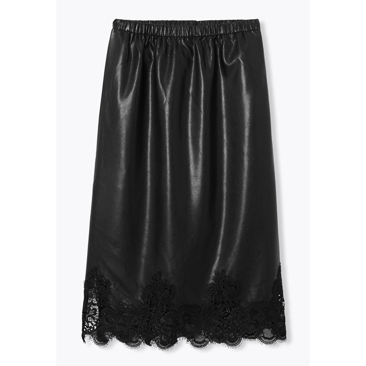 Jupe midi simili et dentelle noir, PROMOD
