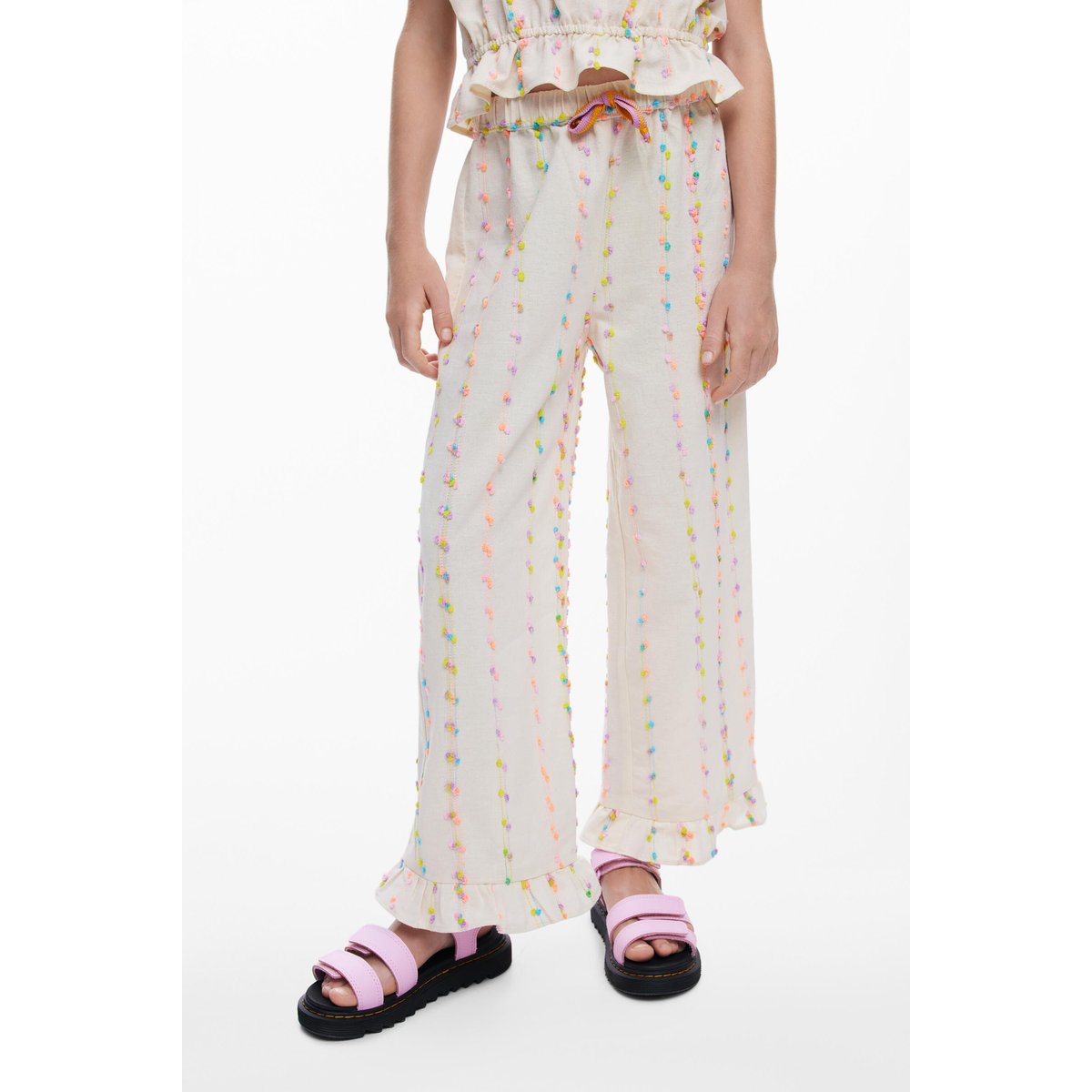 Pantalon long pompons beige, DESIGUAL