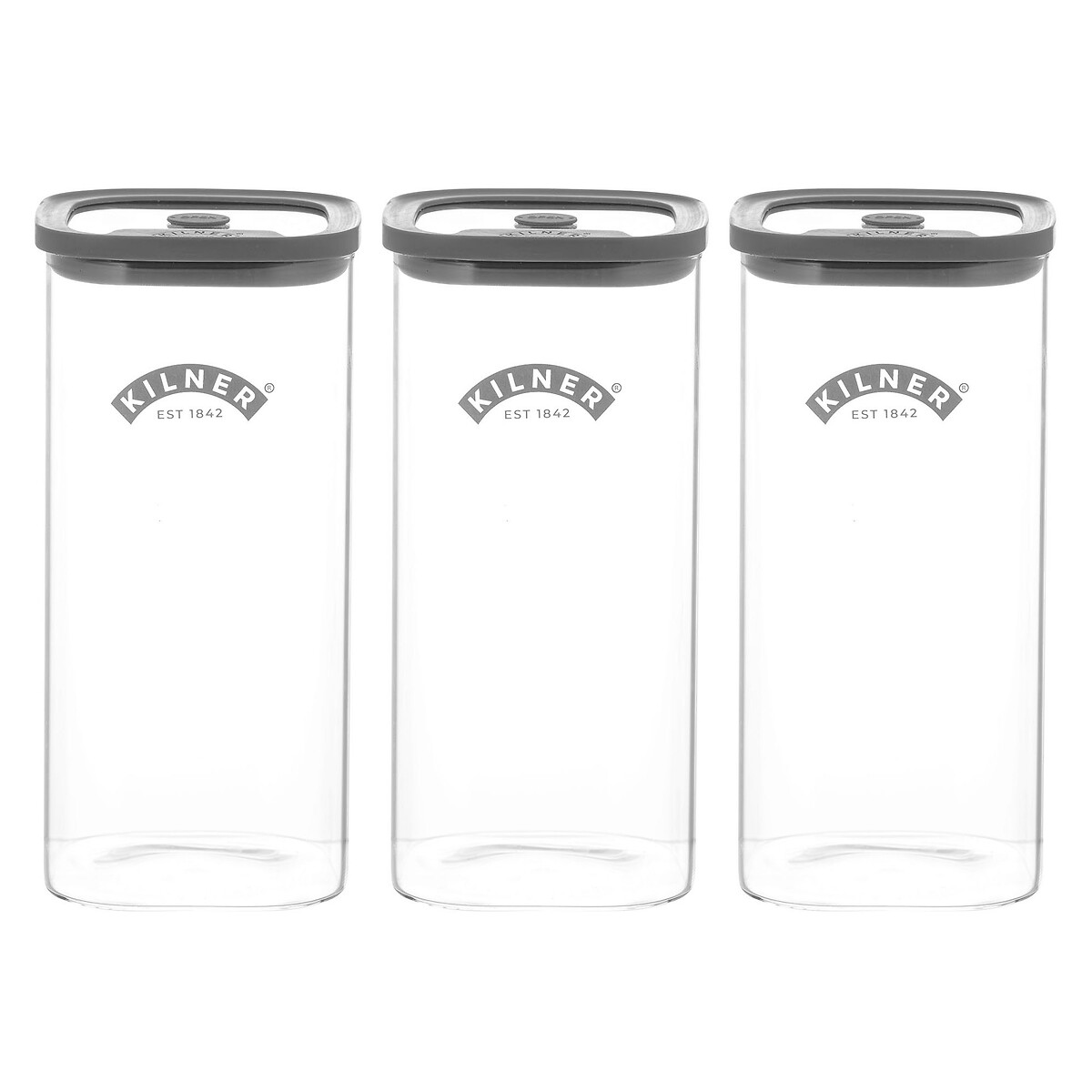 Set of 3 Fresh Storage 1.5L Square Jars transparent, KILNER