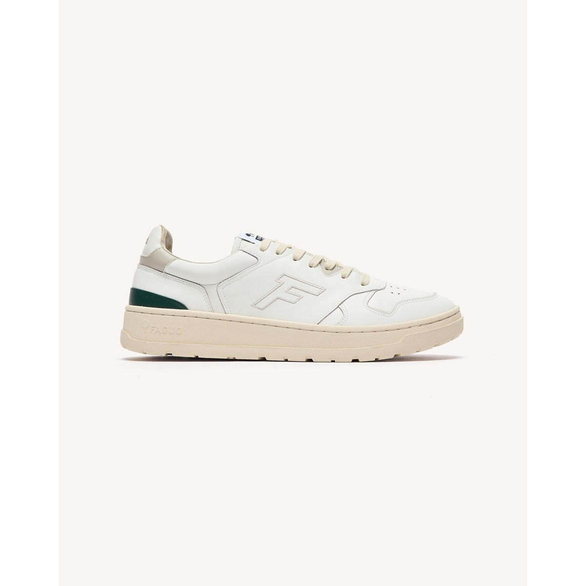 Baskets basses en cuir blanc et vert, FAGUO