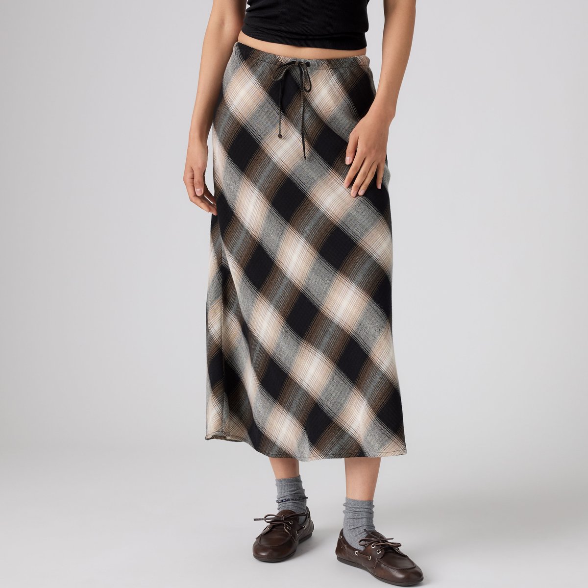Jupe fluide Noemi marron - tessa shadow plaid v2 anthracite night, LEVI'S