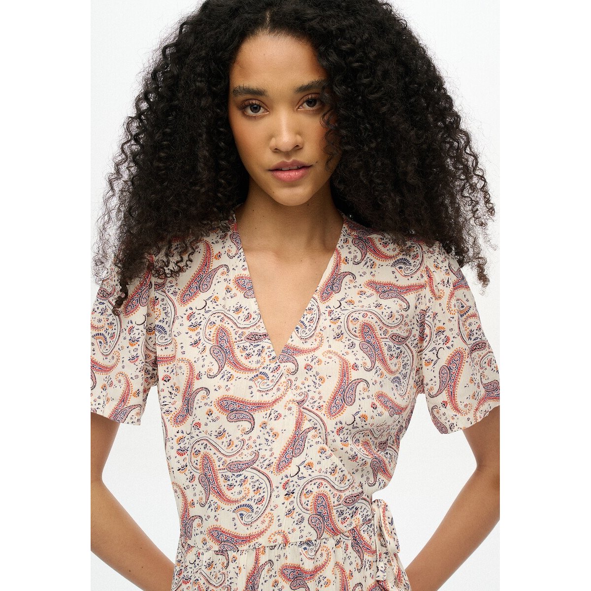 Robe portefeuille courte imprimée à manches courte imprimé cachemire, SUPERDRY