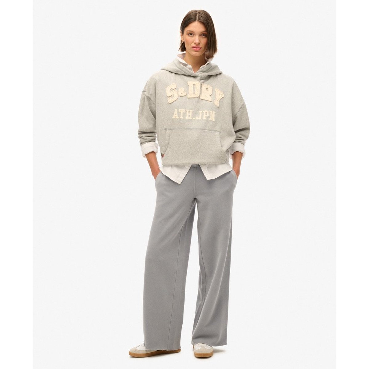 Pantalon de jogging droit délavé Vintage gris tourterelle, SUPERDRY