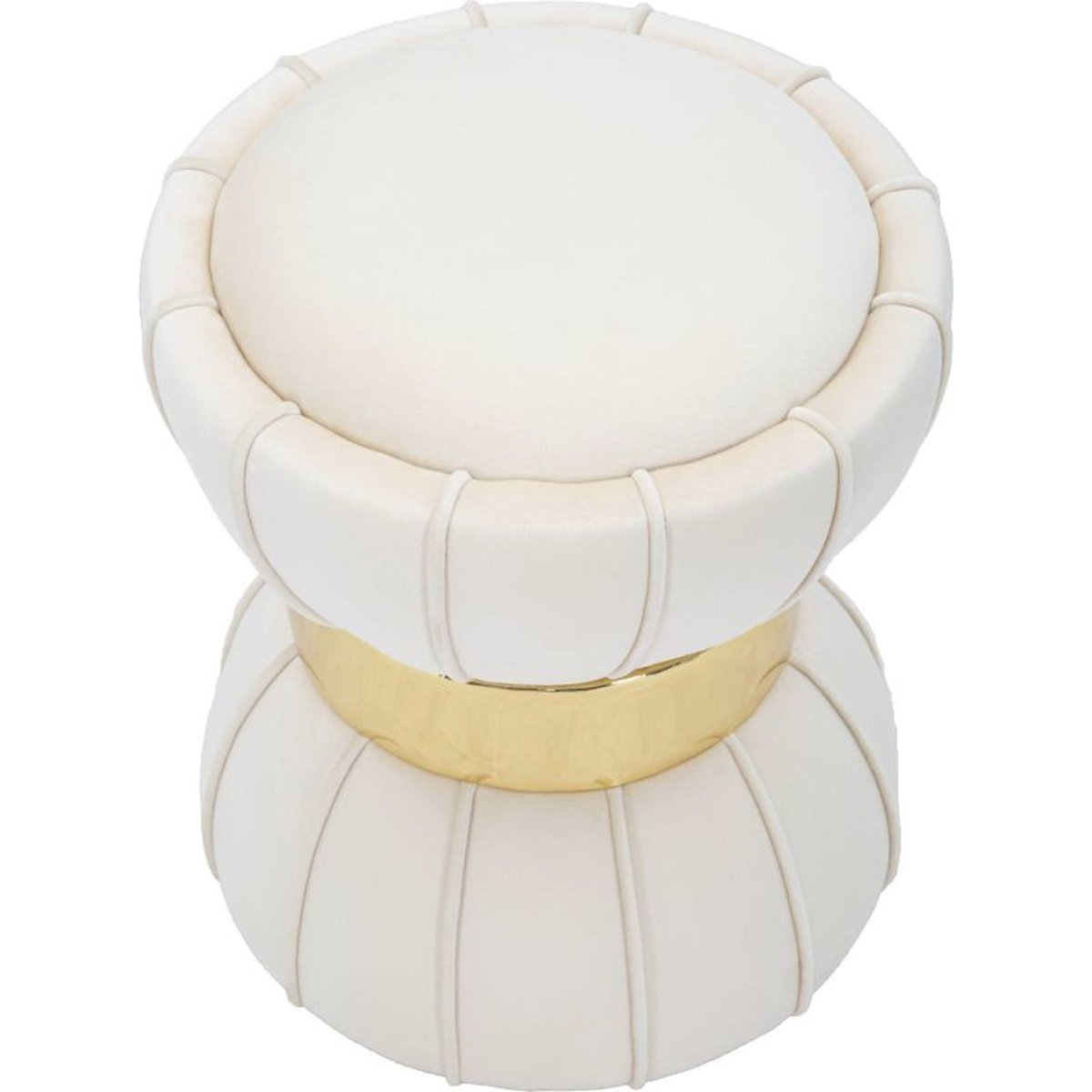 Tabouret bois de pin assise velours GLAM crème et doré, RECOLLECTION