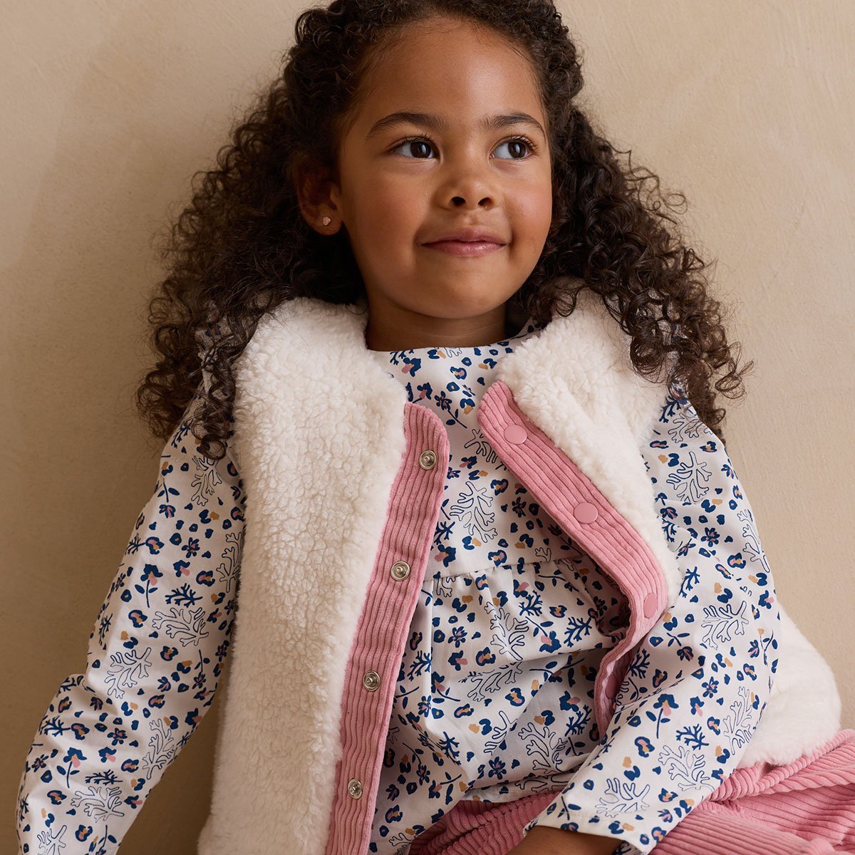 Veste sans manches enfant réversible en sherpa Céleste ecru, PETIT BEGUIN