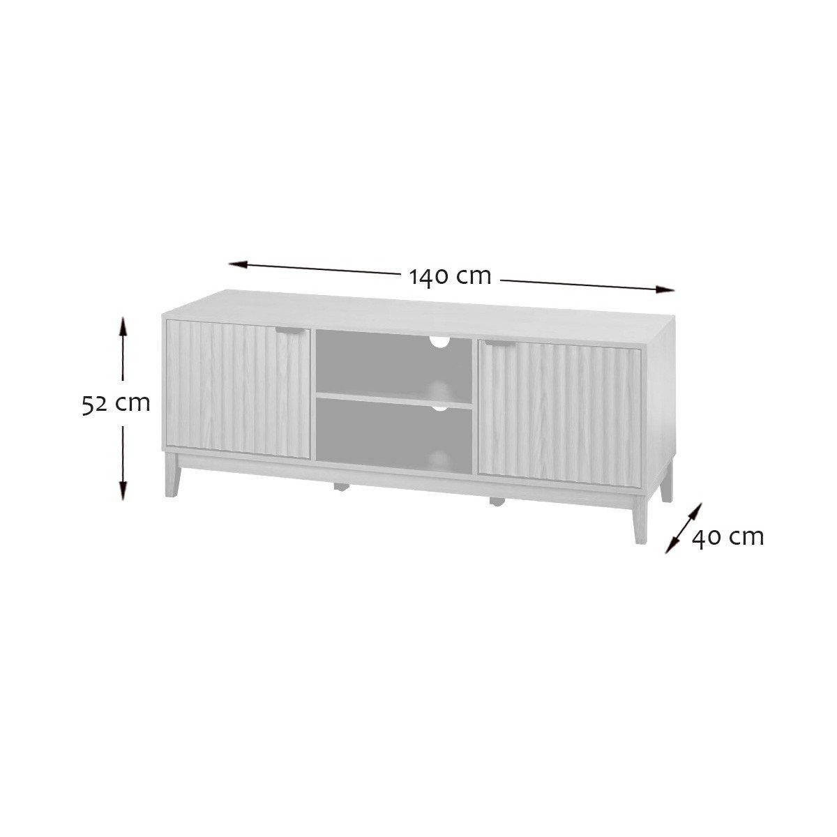 Meuble TV 2 niches et 2 portes aux façades effet vague L140 cm - BOLOGNE bois clair, CALICOSY