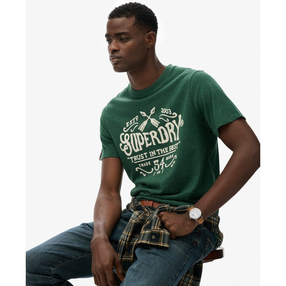 T-shirt floqué décontracté Outdoor vert pitch chiné, SUPERDRY