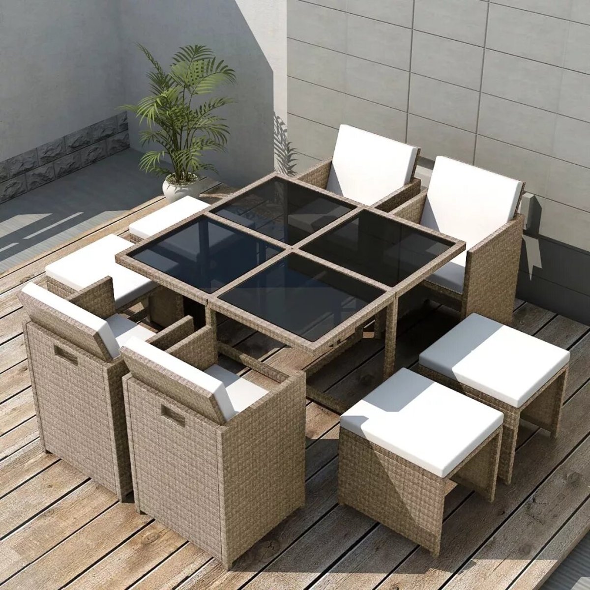 Salon de jardin encastrable en rotin beige, HOME MAISON