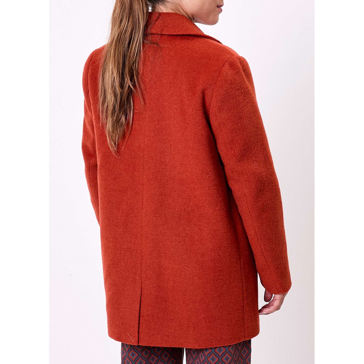 Manteau droit lainage uni AUDREY orange rouille, LA FIANCÉE
