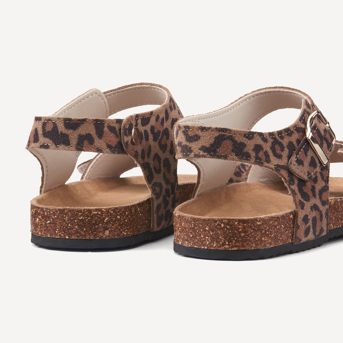 Sandales léopard en cuir à double boucle imprimé léopard, LA REDOUTE COLLECTIONS