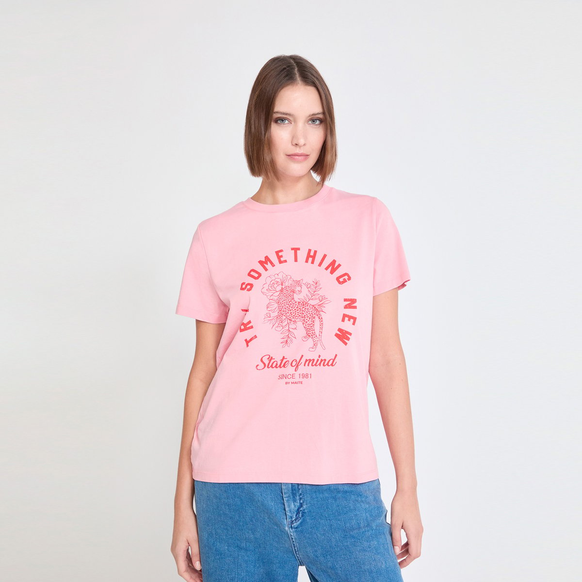 T-shirt manches courtes à imprimé animal rose, LOLA CASADEMUNT