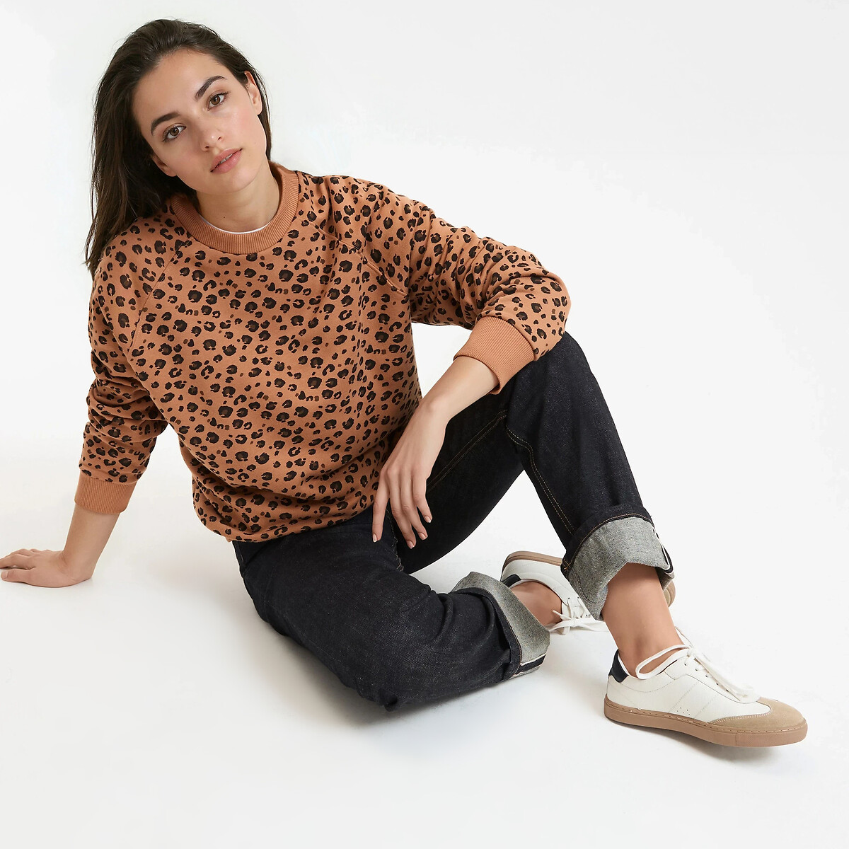 Leopard Print Sweatshirt in Loose Fit with Crew Neck leopard print, LA REDOUTE COLLECTIONS