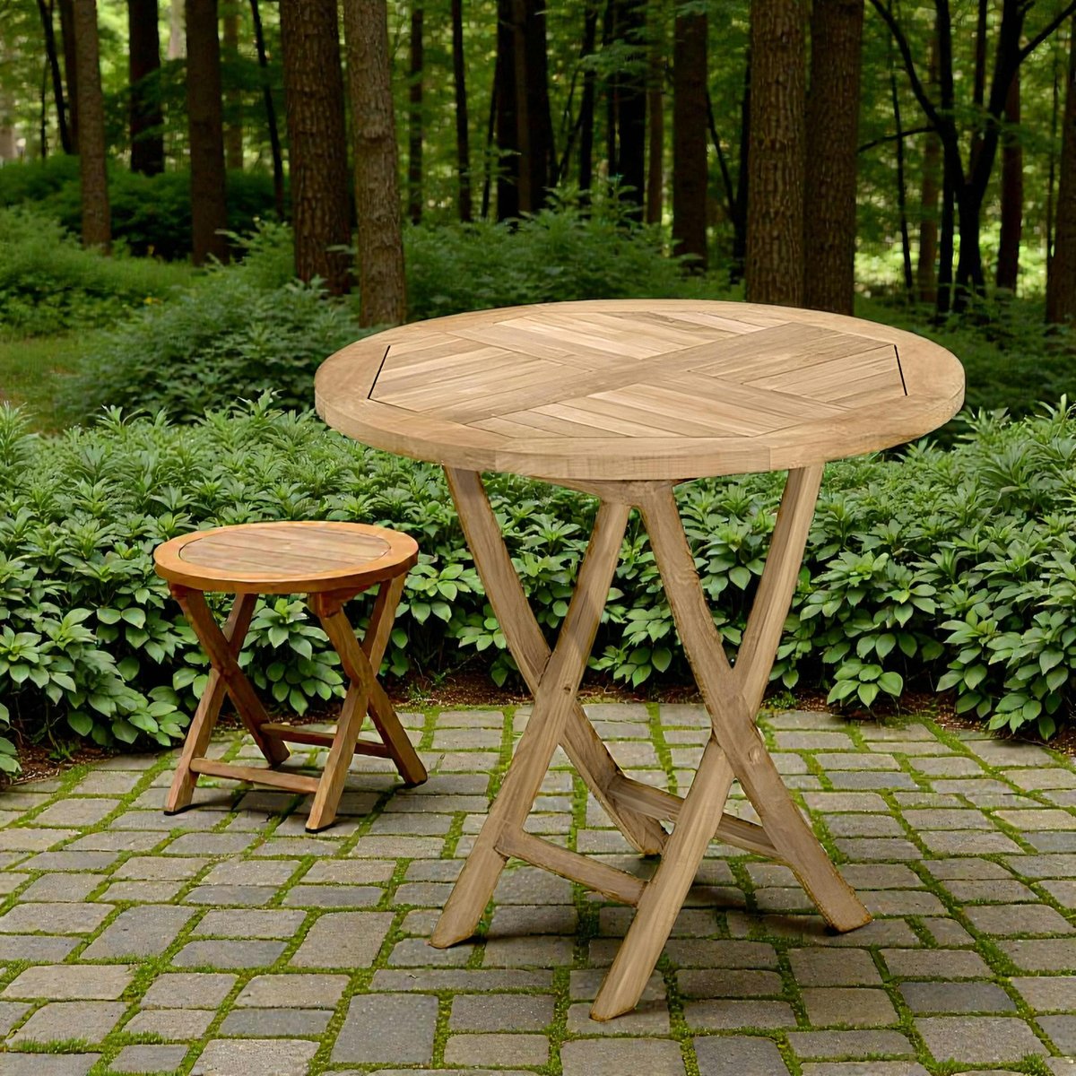 Table de jardin ronde pliante en bois de teck massif 80cm SUMMER 2 personnes bois naturel, PIER IMPORT