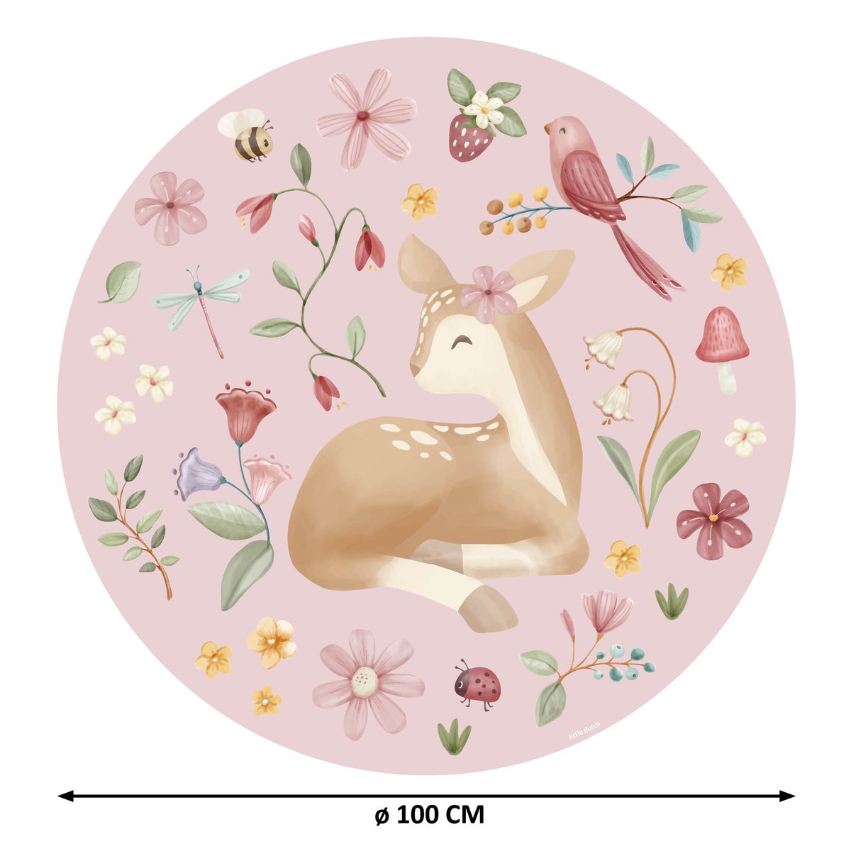 Papier peint rond pour enfant Petit faon rose, vert, ocre, LITTLE DUTCH