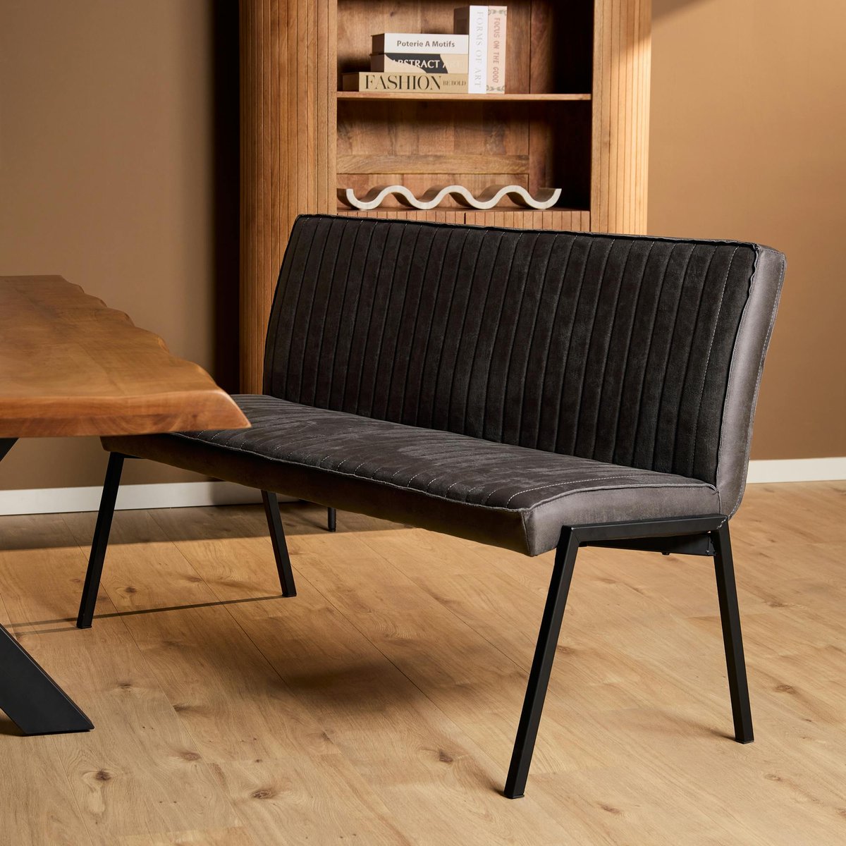 Banc de salle à manger polyuréthane 2,5 places CORTINA anthracite, PIER IMPORT