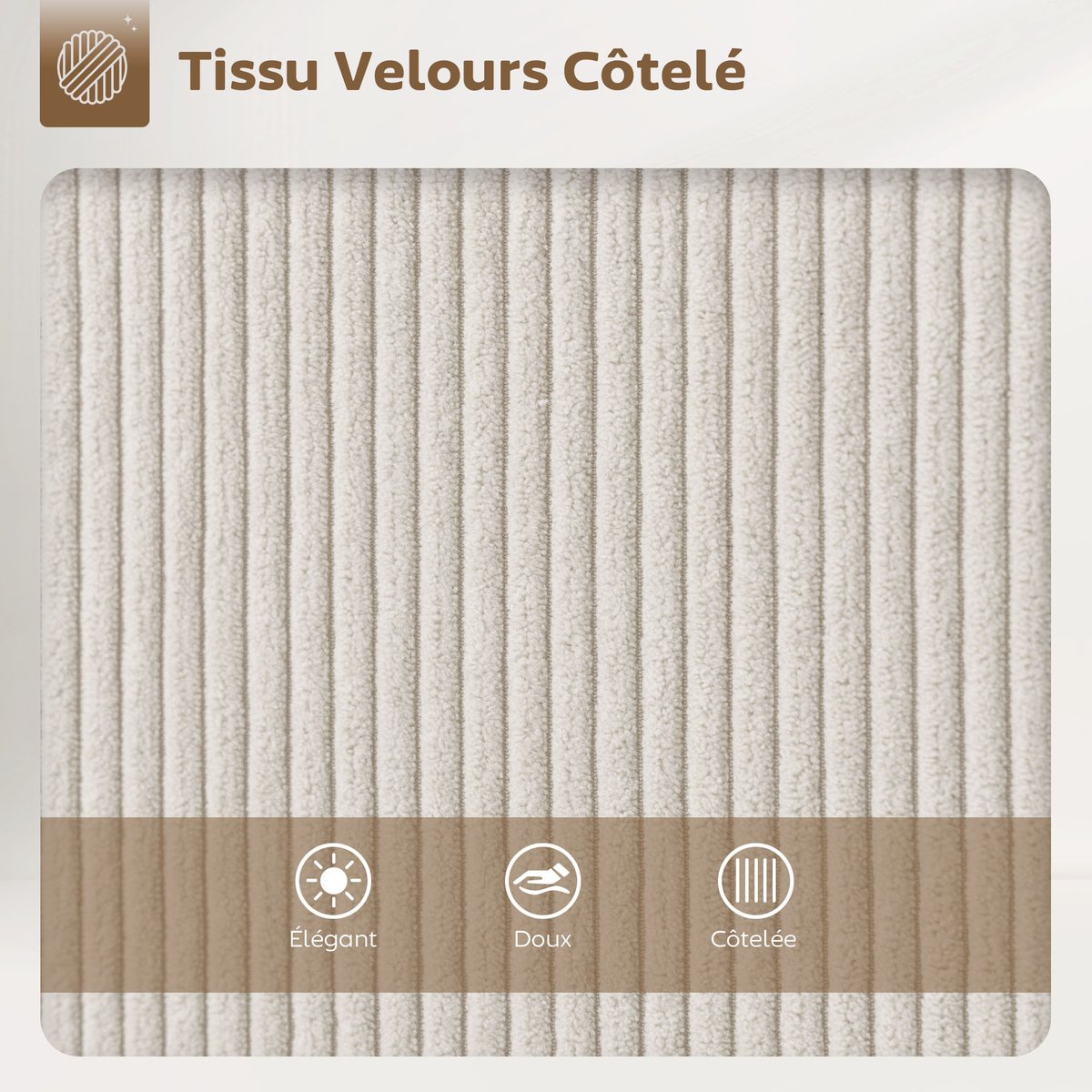 Tabouret de bar Velours côtelé Crème crème, HOMCOM