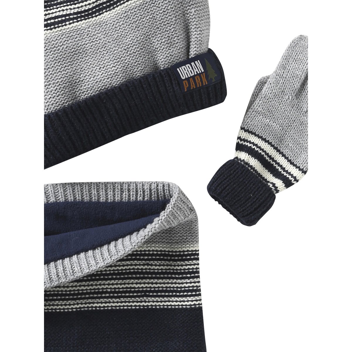 Coffret Noël bonnet Urban Park + snood + moufles/gants gris chiné, VERTBAUDET