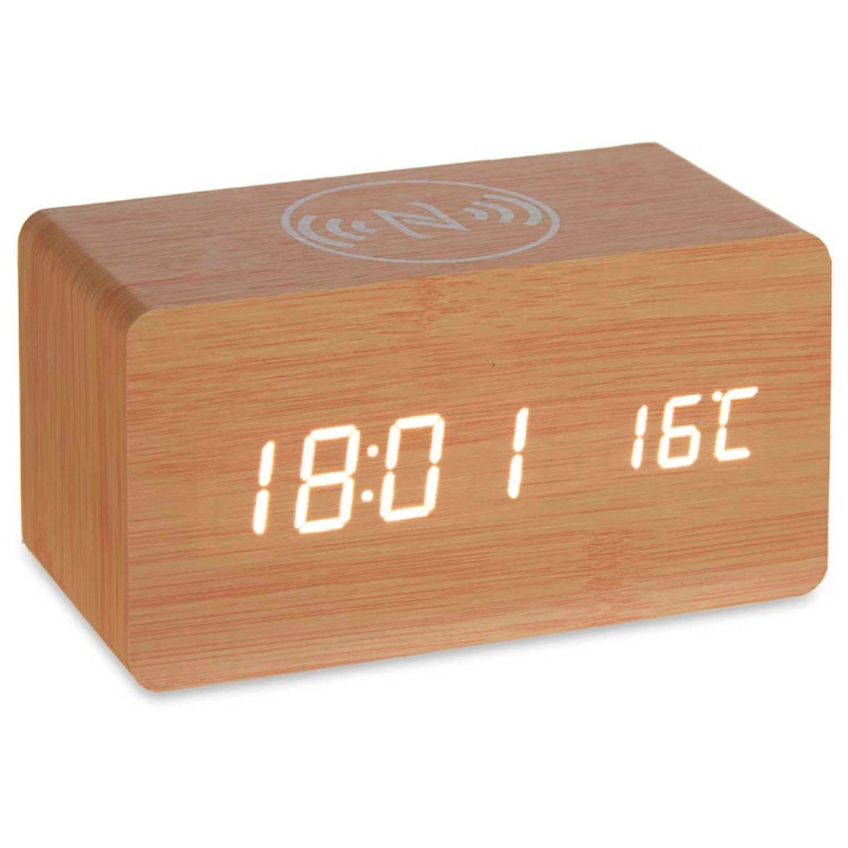 Horloge réveil digital à poser bois 15x7.5x7cm bois, WADIGA