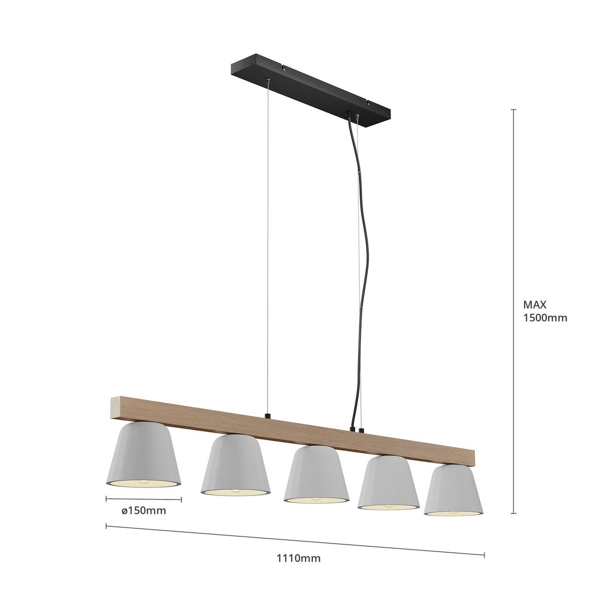 Suspension scandinave, Kalinda gris, chêne clair, LUCANDE
