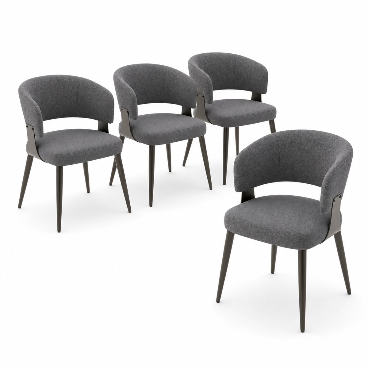 Lot de 4 chaises de salle à manger style industriel en tissu, CASEMI gris, MEUBLES COSY