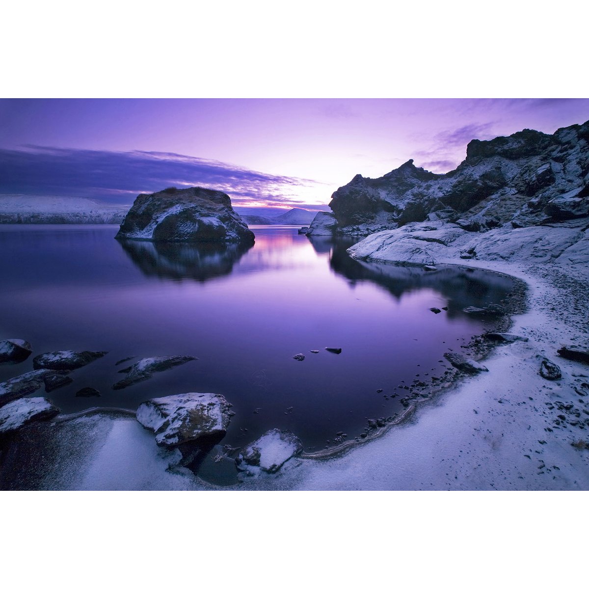 Tableau paysage d'hiver crepuscule sur glace tableau alu dibond, HEXOA